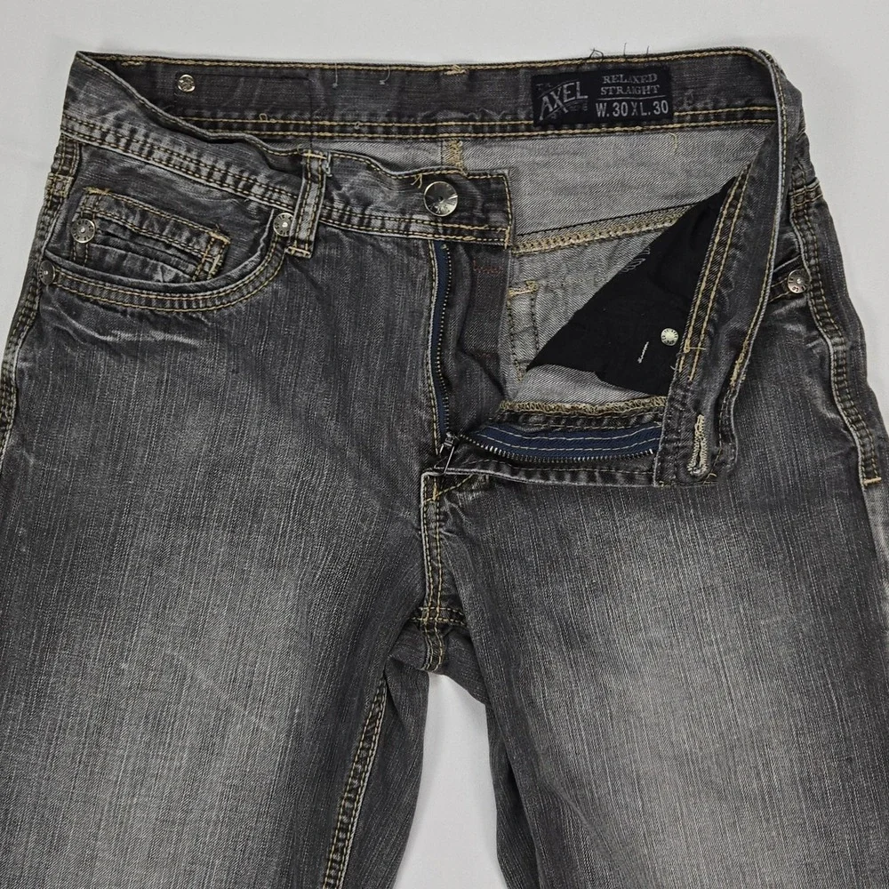T.K. Axel Black Rock Relaxed Straight Jeans Mens 30x30 Gray Denim